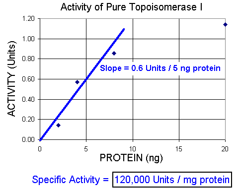 Activity units vs nanograms of protein.
