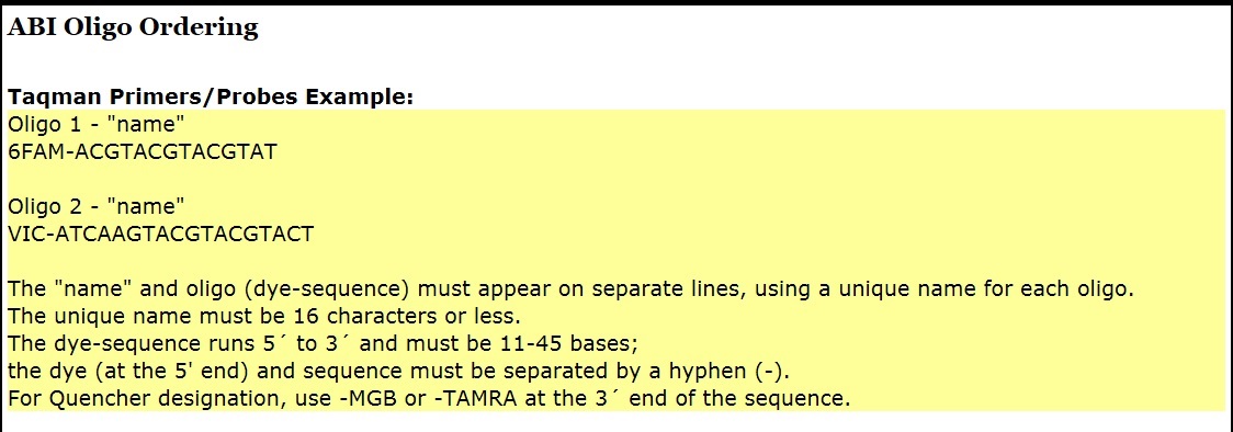 Oligo ordering example